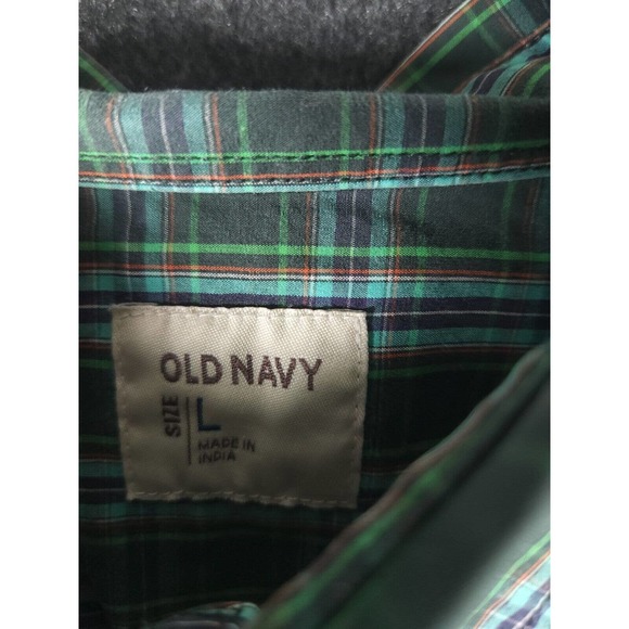 Old Navy Shirt Mens Large L Button Up Plaid Regular Fit Long Sleeve Green - Picture 5 of 12